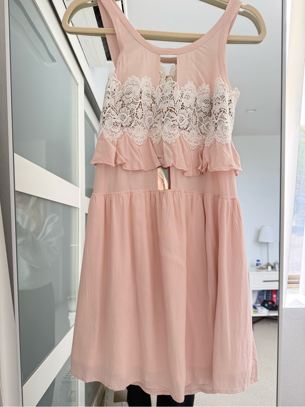 For Love & Lemons Blush Pink Lace Cutout Mini Dress XS